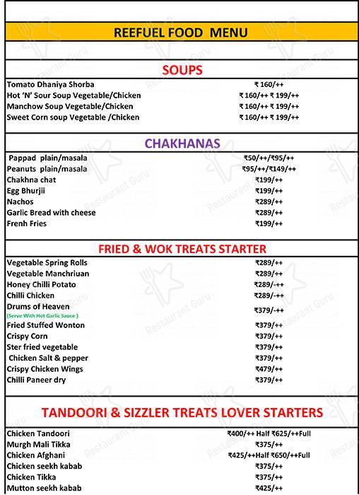 Reefuel Cafe menu