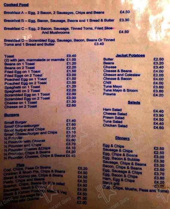 Menu at Sunflower Cafe, Dartford, 33 Market St