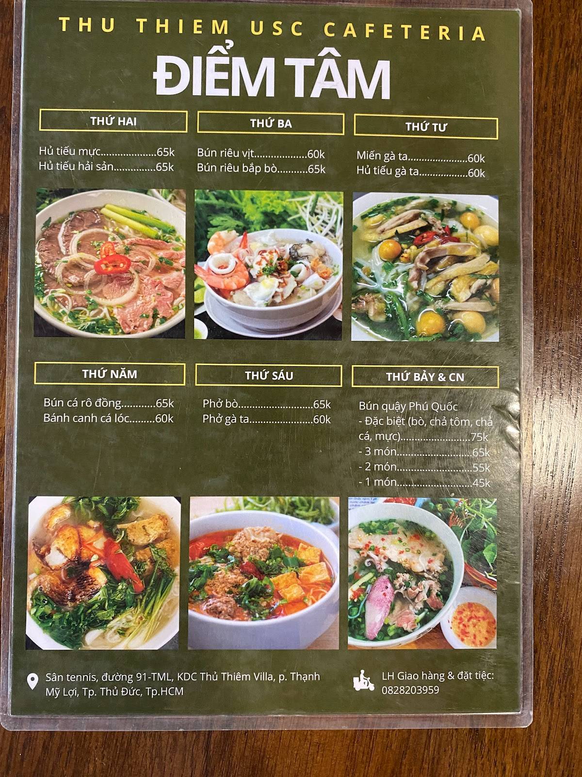 Menu at Cafe Thủ Thiêm USC Q2, Ho Chi Minh City