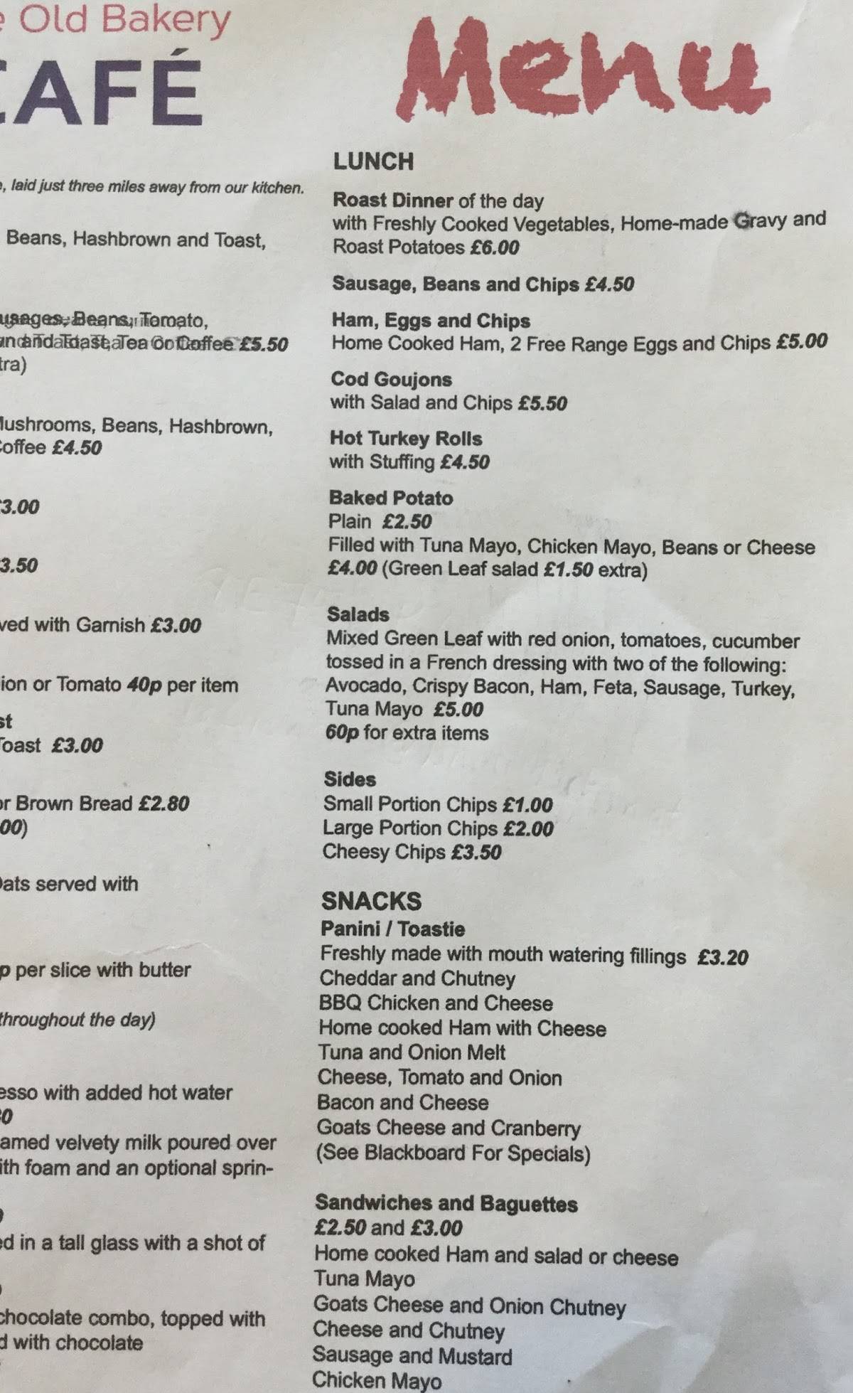 Menu At The Old Bakery Cafe Bridgend Abergarw Trading Estate Menu At The Old Bakery Cafe Bridgend Abergarw Trading Estate