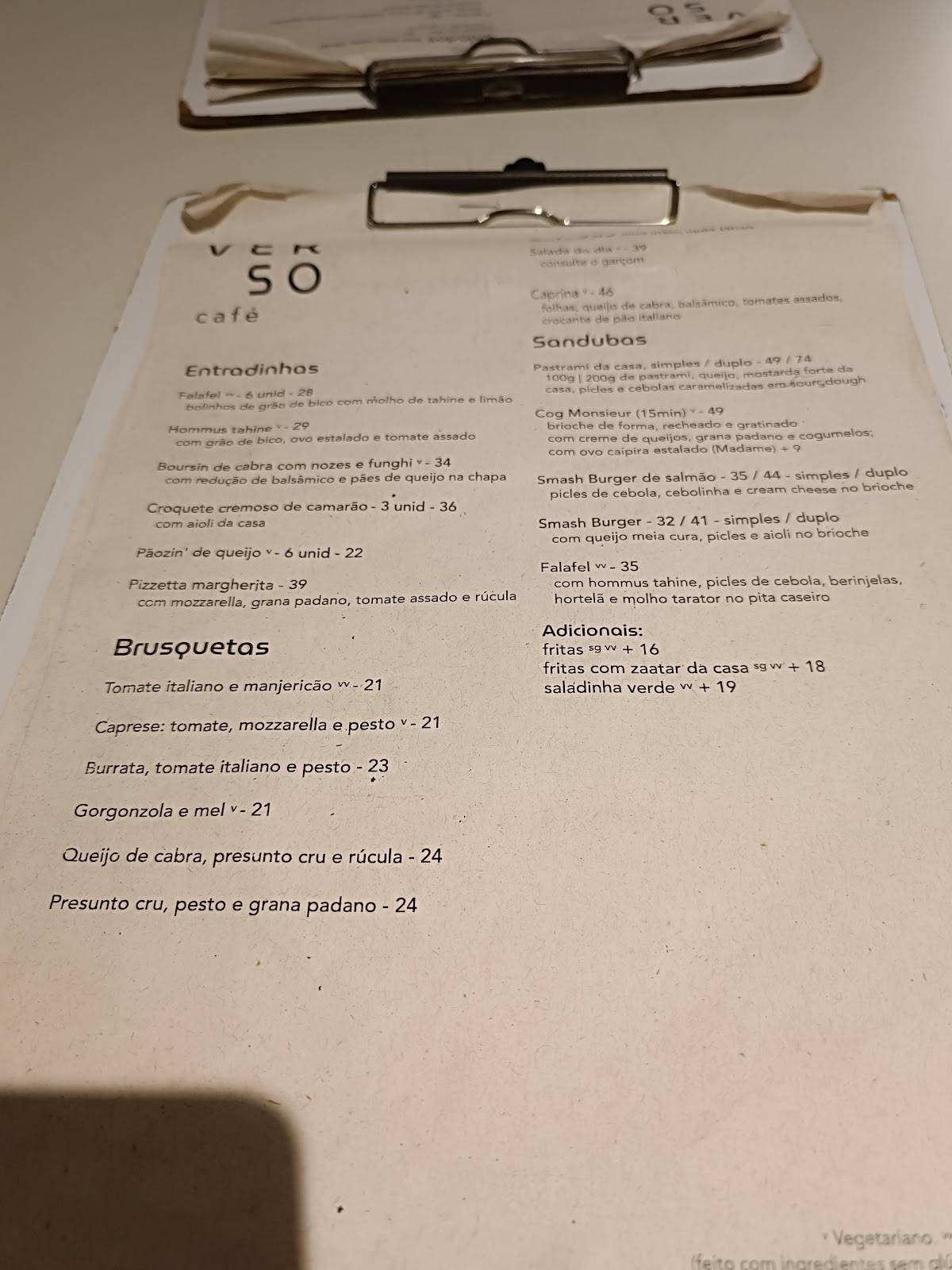 Verso - Café e Restaurante cardápio