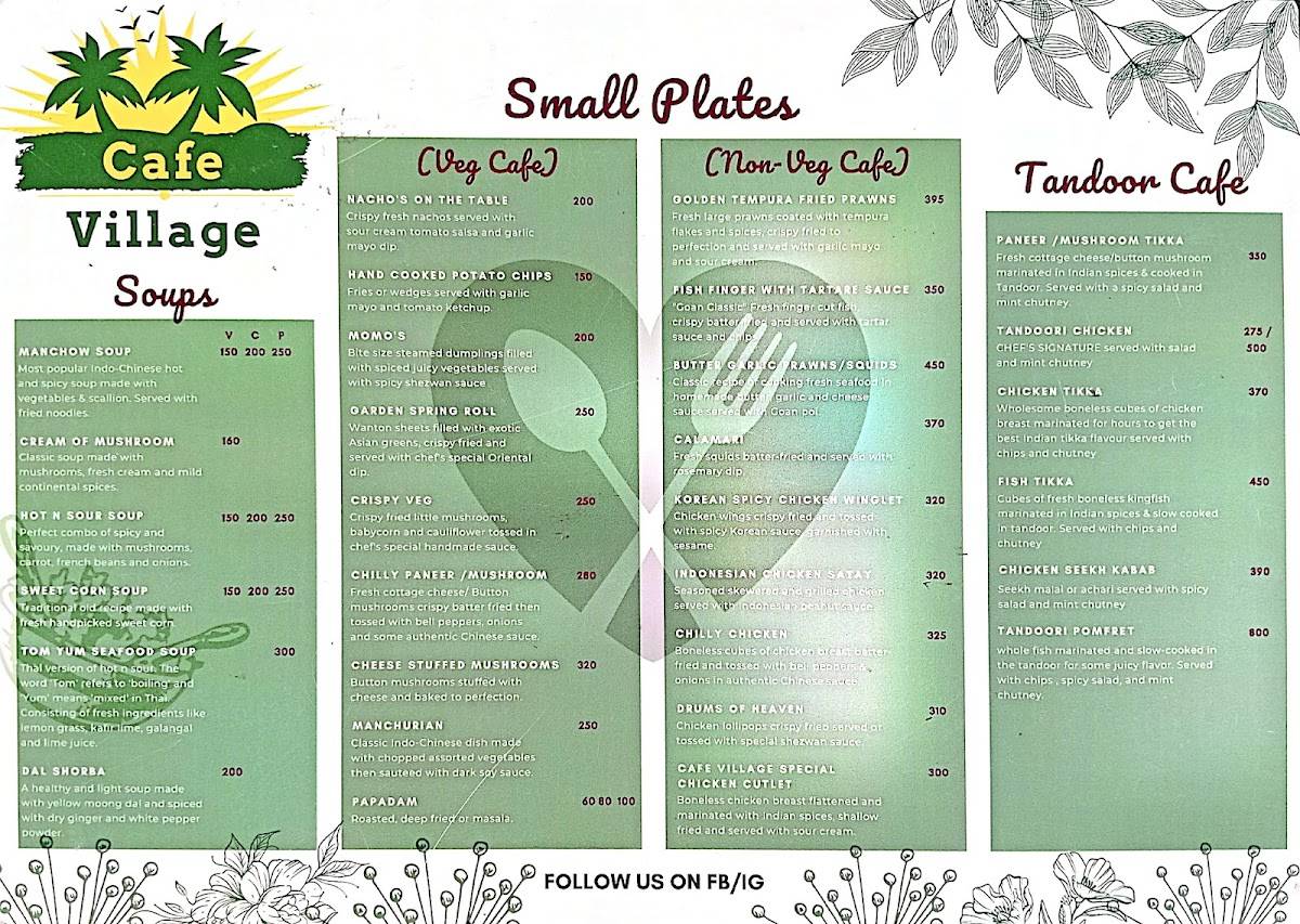 Café Village Restaurant and Bar menu
