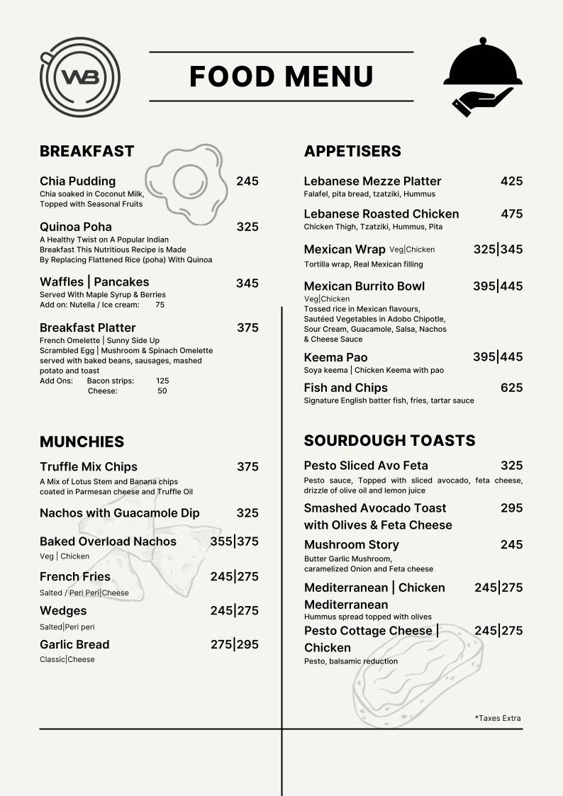WHT BLK The Art Coffee House menu