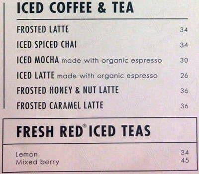 Woolworths Café menu