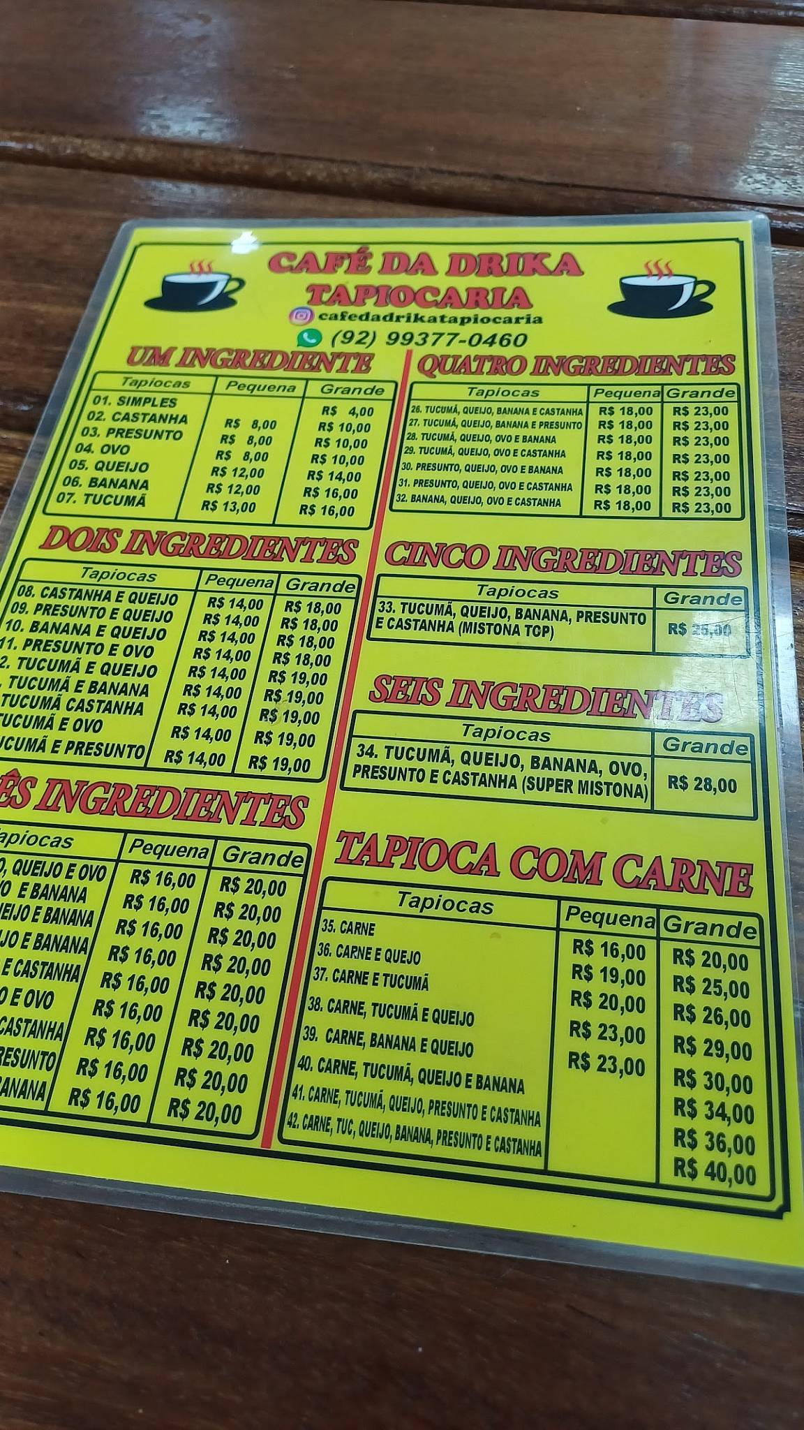 Café Regional Da Drika cardápio