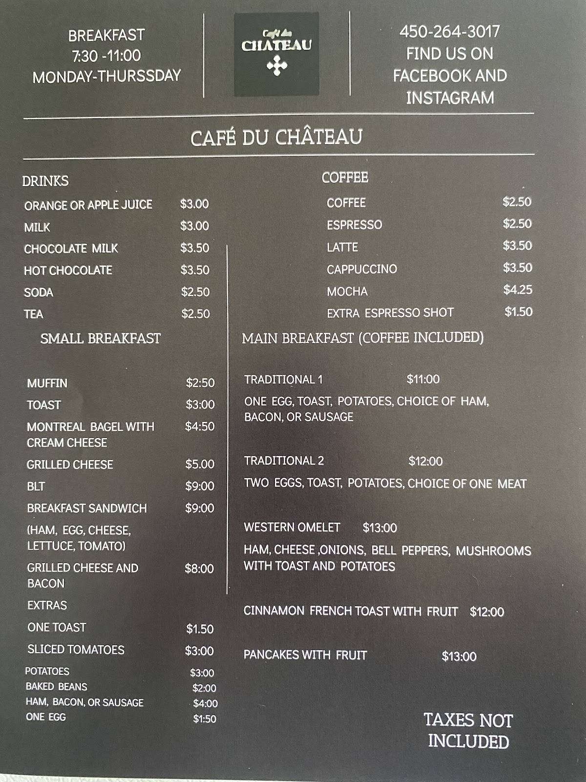 Menu de Café du Château 2005