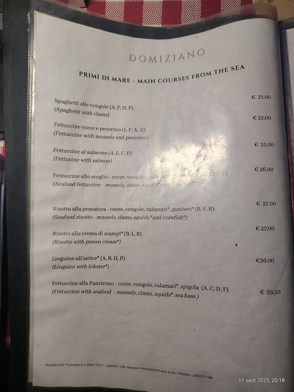 Menu di Caffè Domiziano 