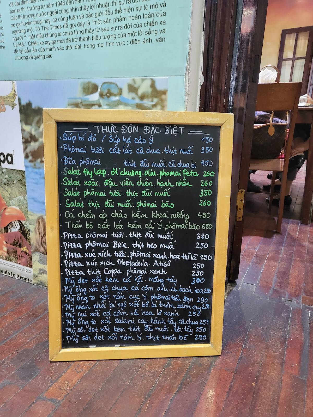 Menu at Caffè Italia pizzeria, Hanoi