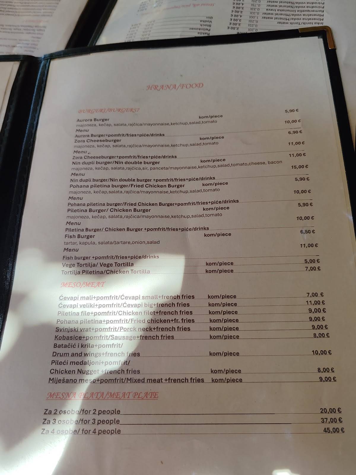 Menu di Caffe Zora 