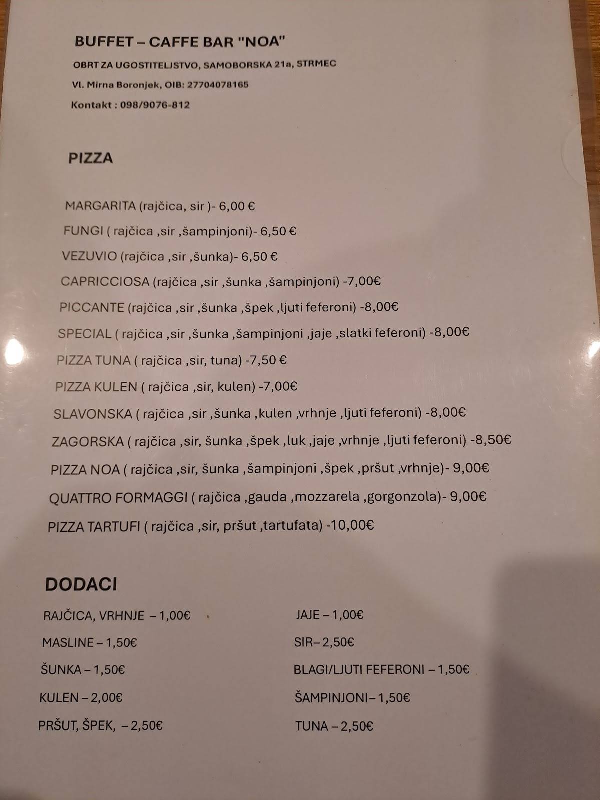 Menu di Caffe & pizza bar Noa 