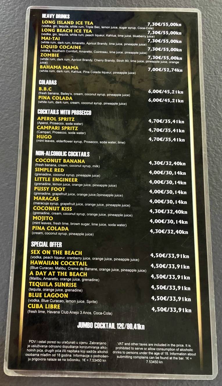 Menu di Caffe bar Trocadero 