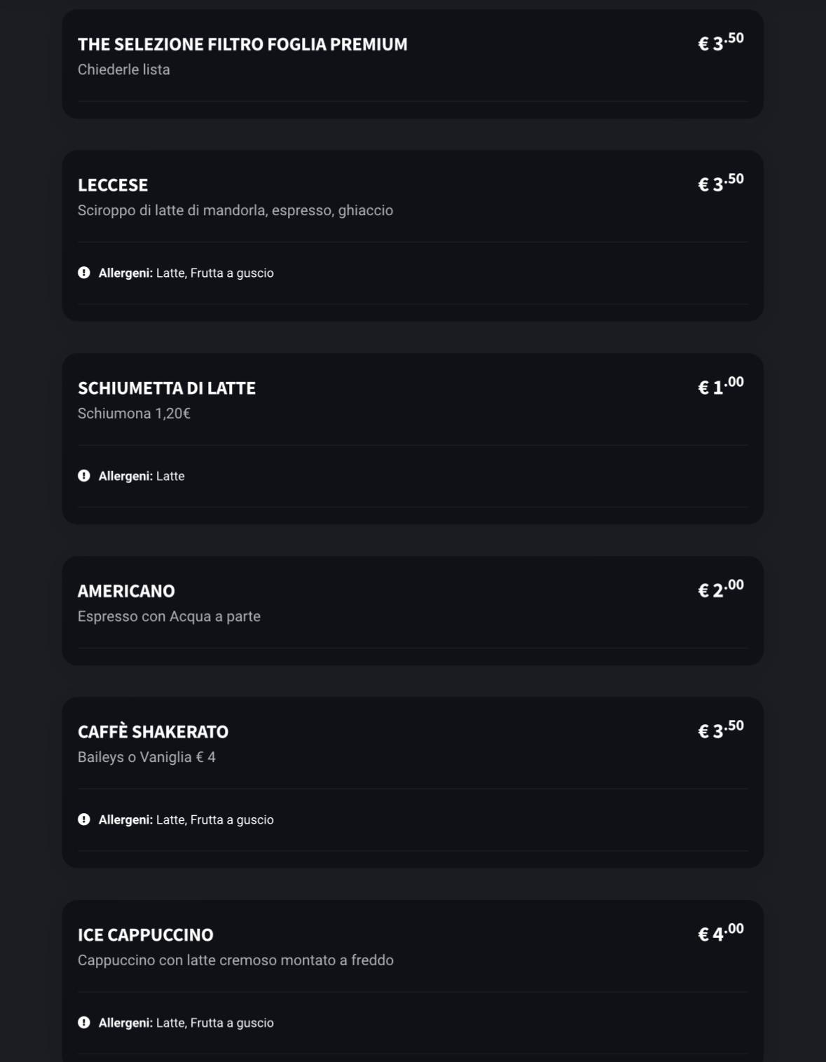 Menu di Caffetteria Rocca 