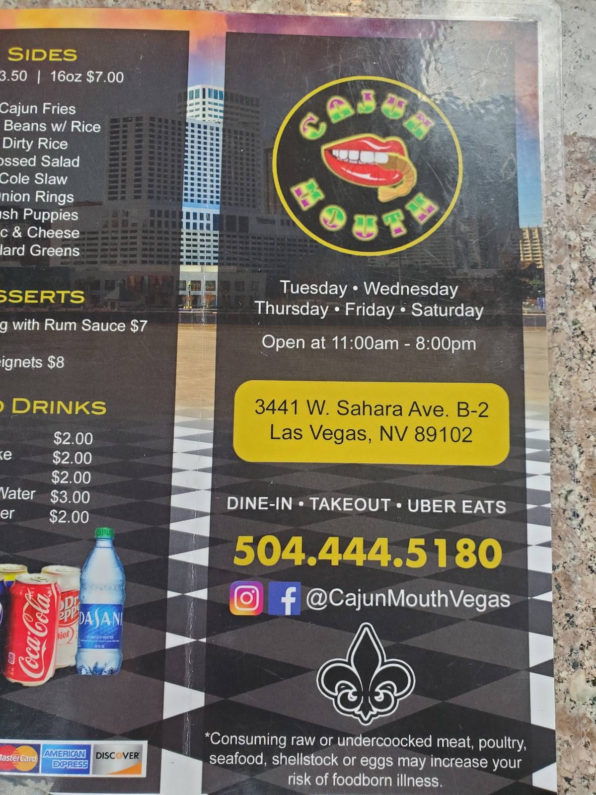 Menu At Cajun Mouth Restaurant, Las Vegas