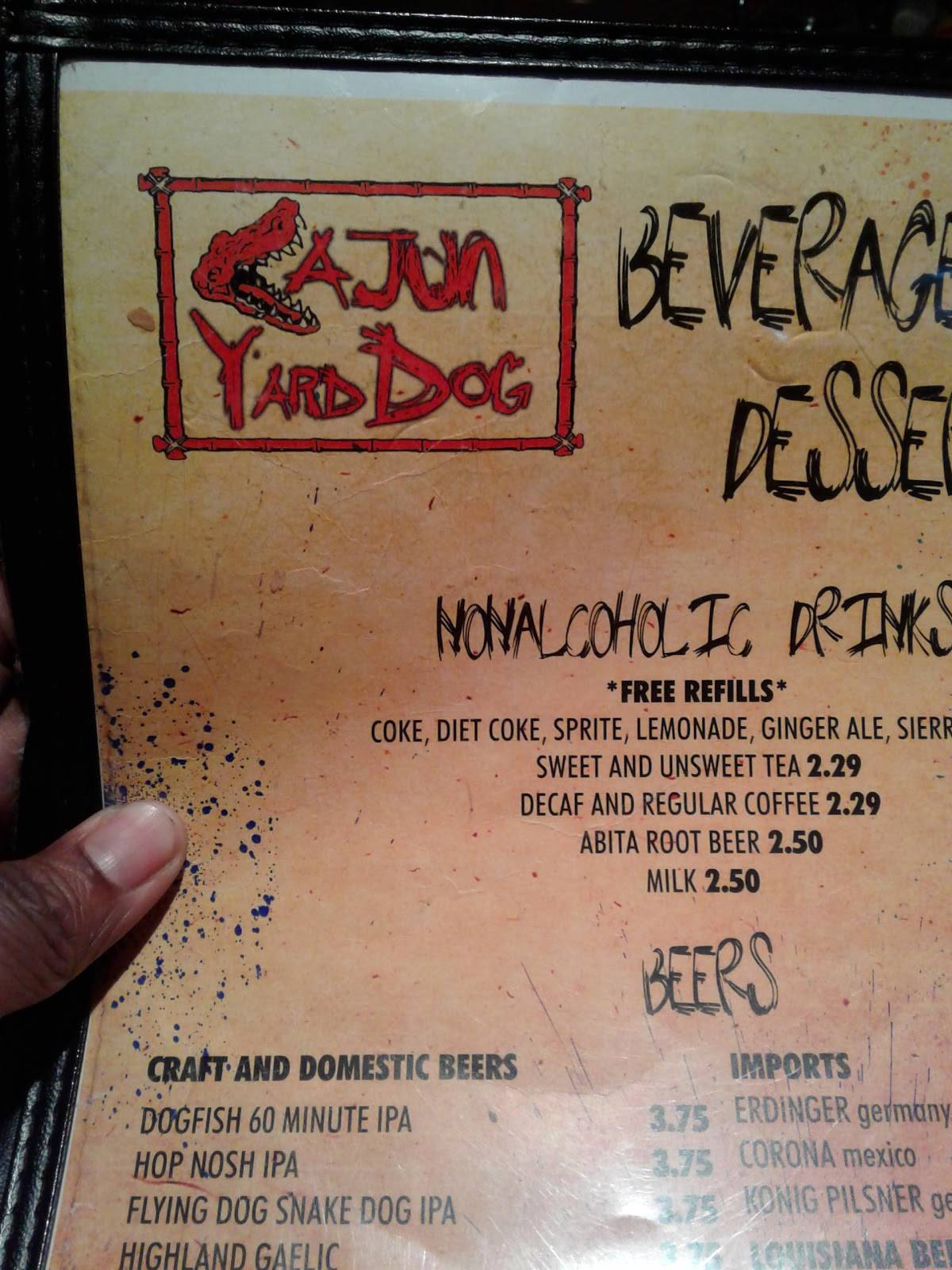 Menu at Cajun Yard Dog, Arboretum restaurant, Charlotte