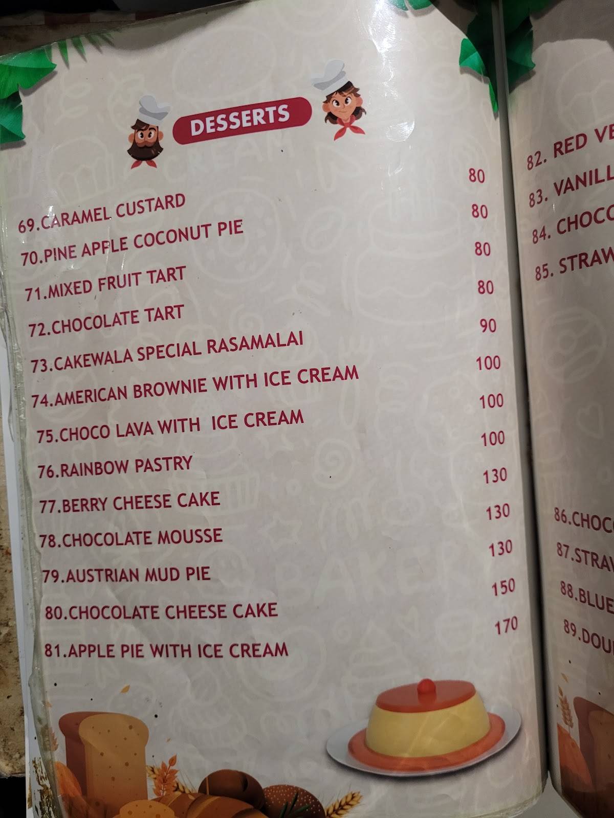 Cake wala menu