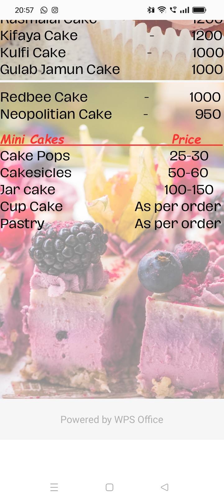 Cakery - Homemade bakes by Manju menu