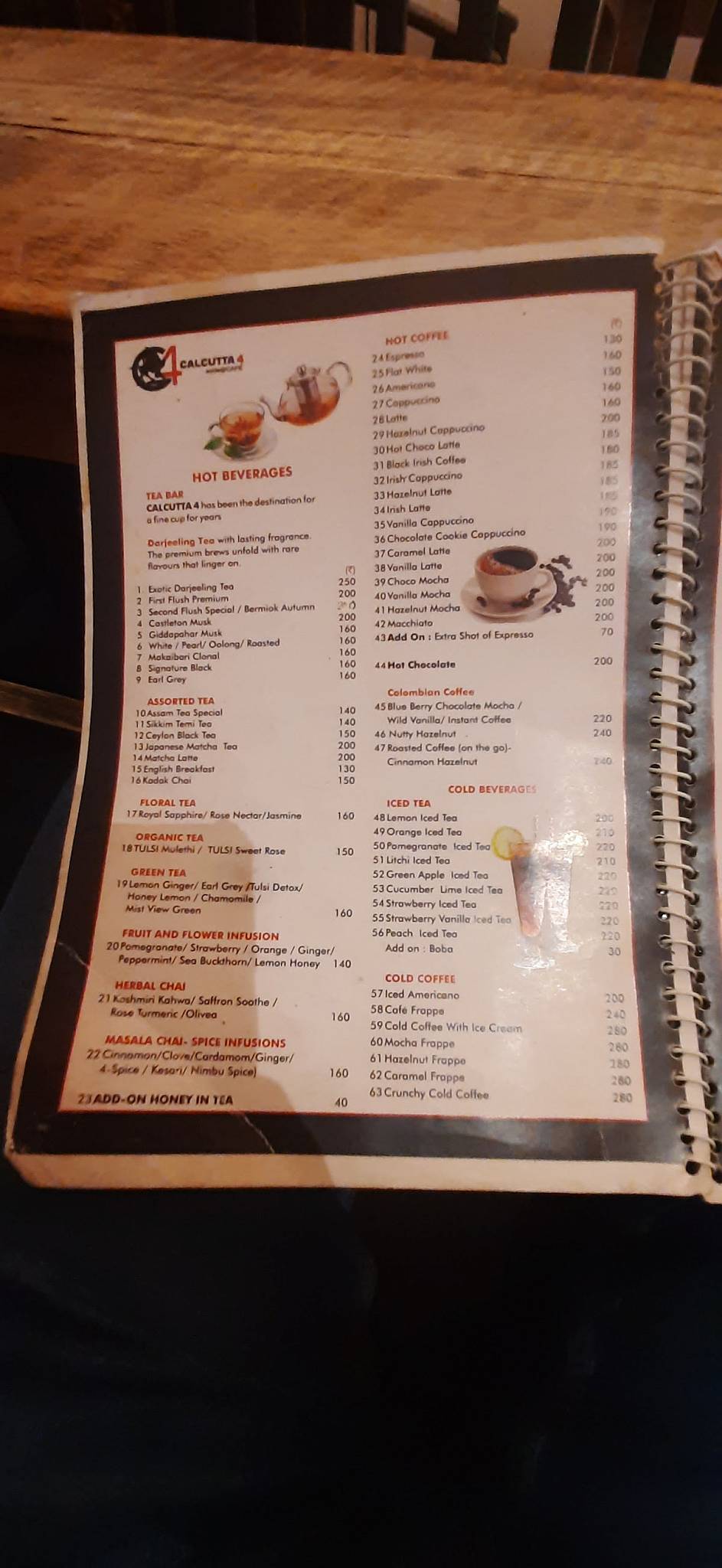 Calcutta 4 menu