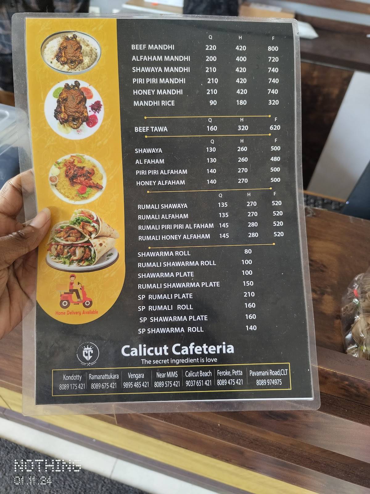Calicut Cafeteria menu