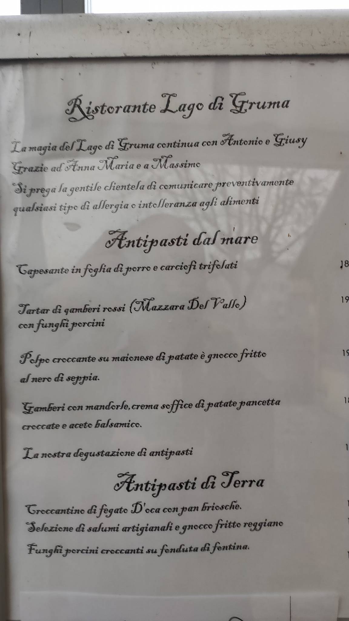 Menu di Ristorante Lago di Gruma 