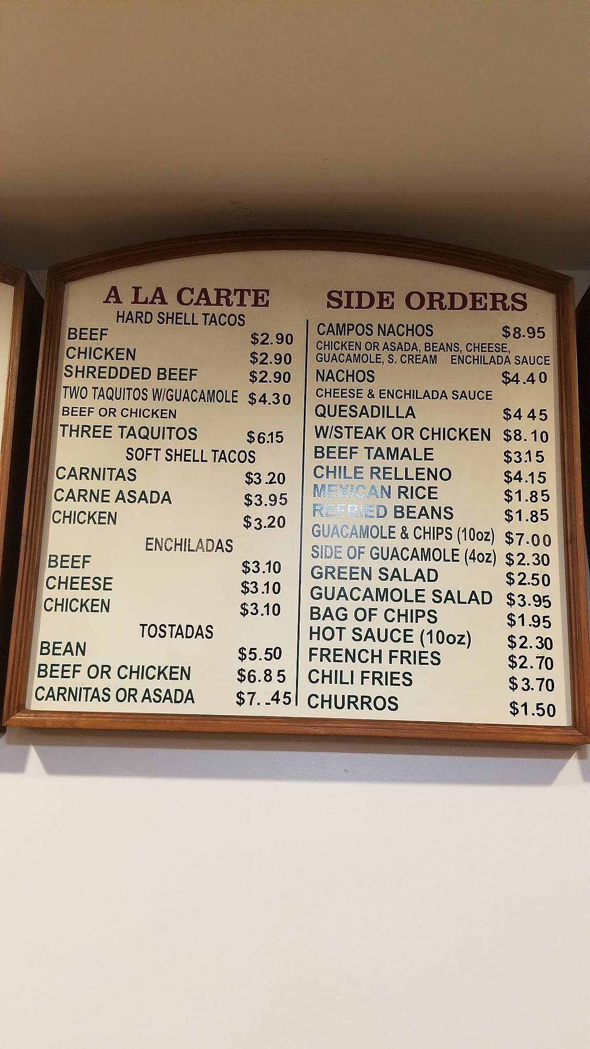 Menu at Campos Famous Burritos restaurant, Simi Valley