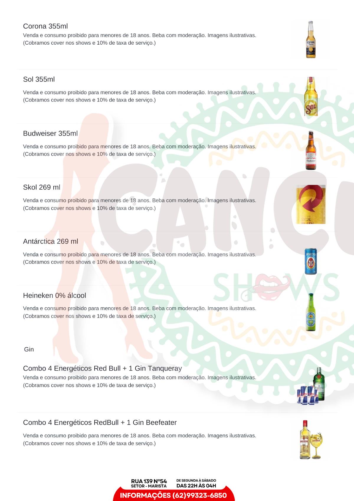 Cancun Shows cardápio