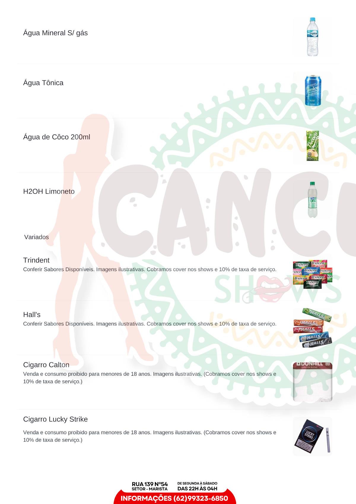 Cancun Shows cardápio