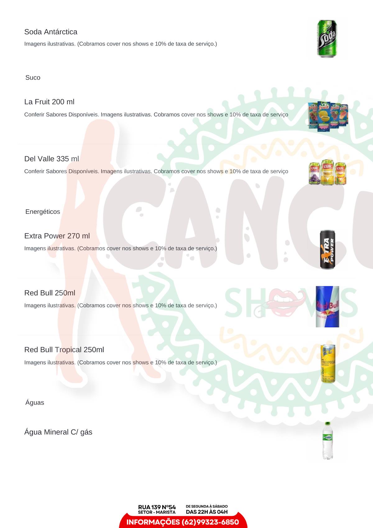 Cancun Shows cardápio