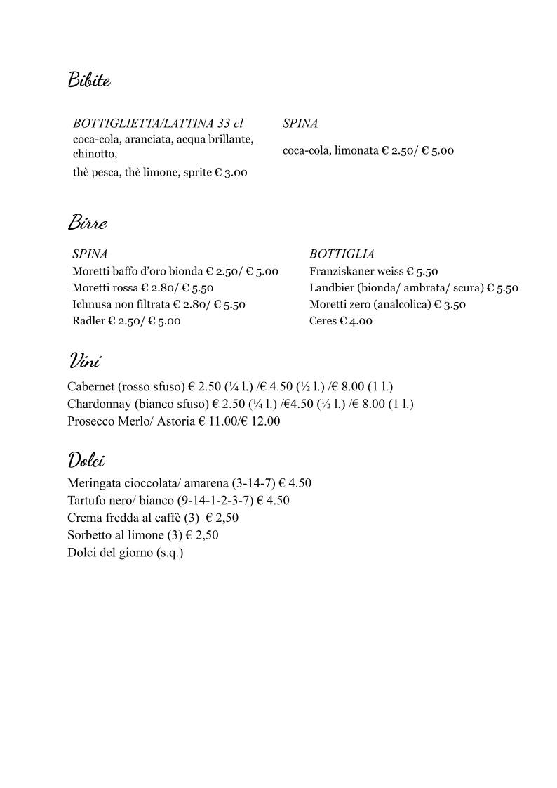 Menu di Pizzeria Basso 