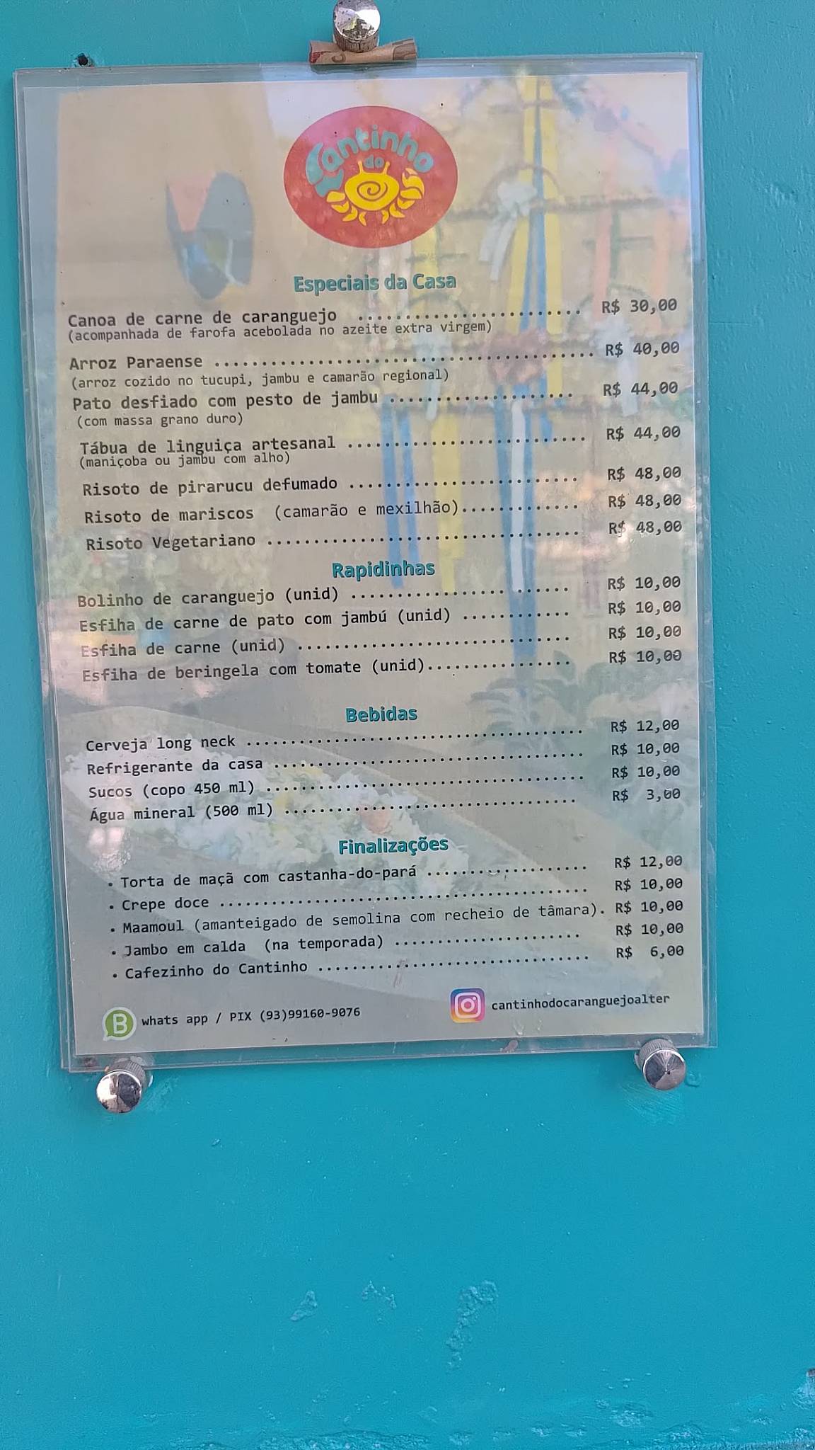 Cantinho do Caranguejo cardápio