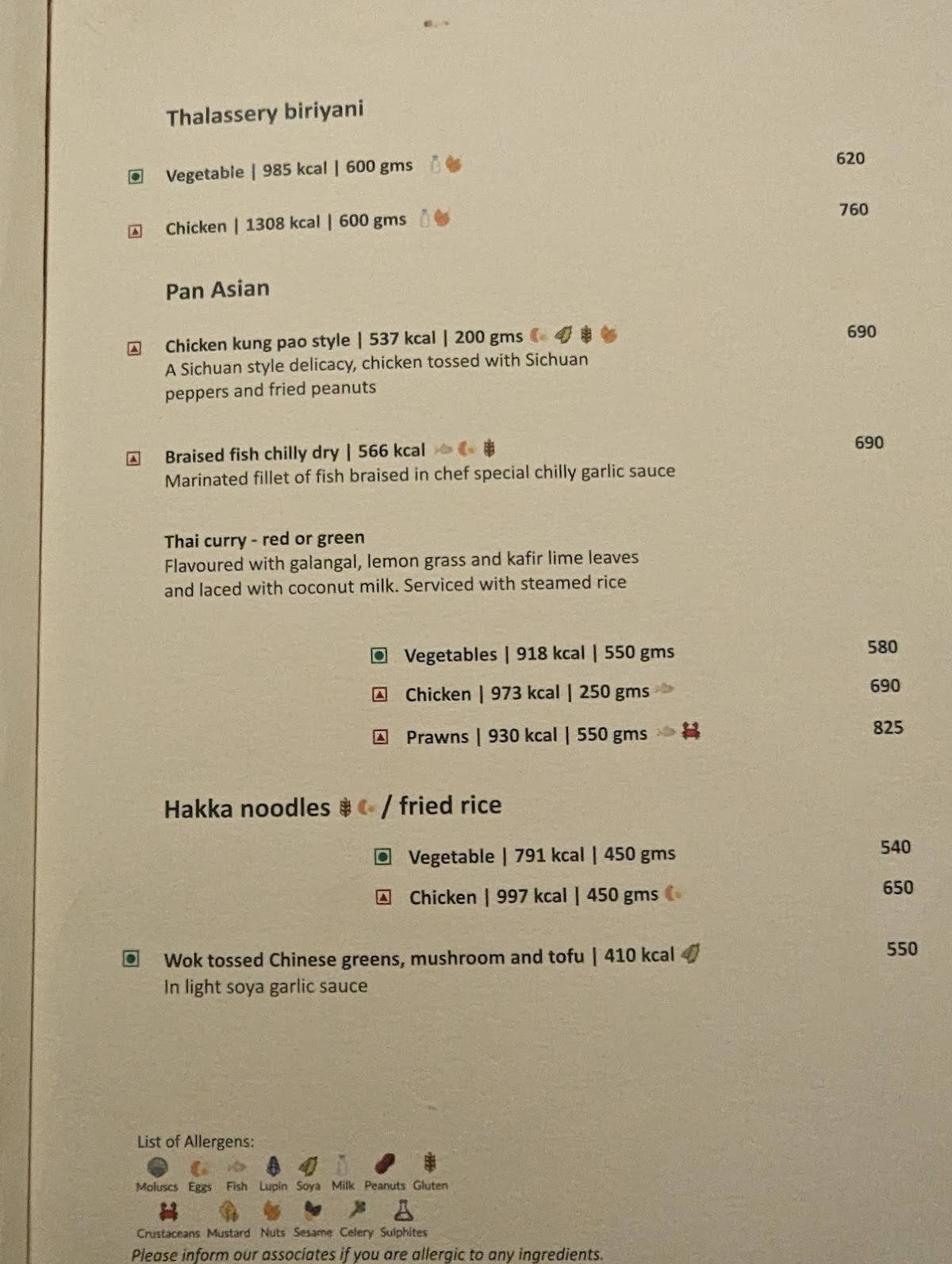 Cape Comorin menu