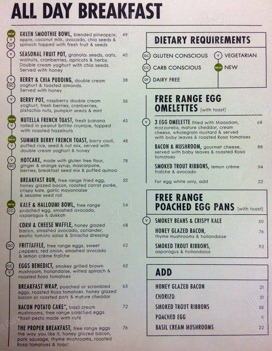 Woolworths Café menu