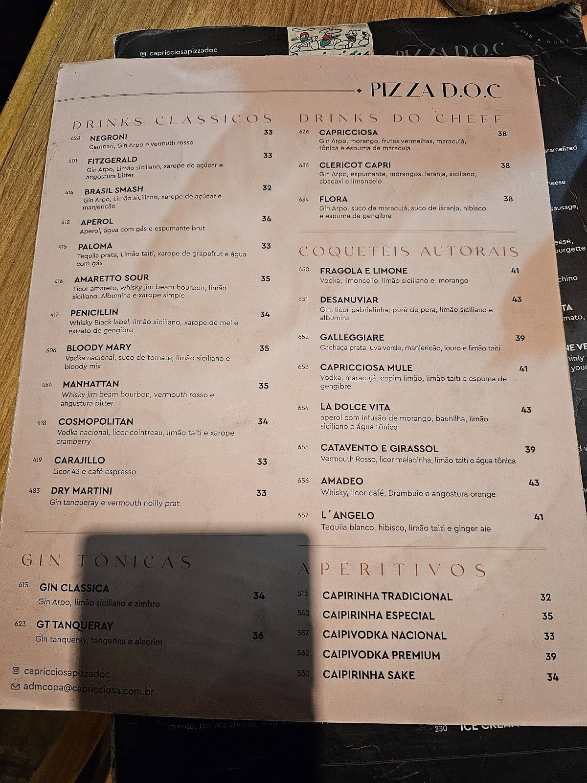 Capricciosa cardápio