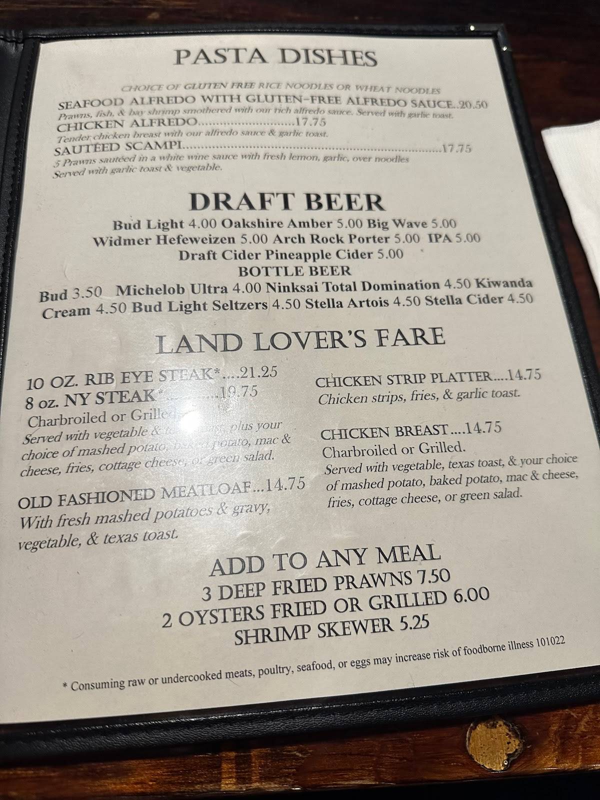 Menu at Captain's Choice Fish House restaurant, North Bend