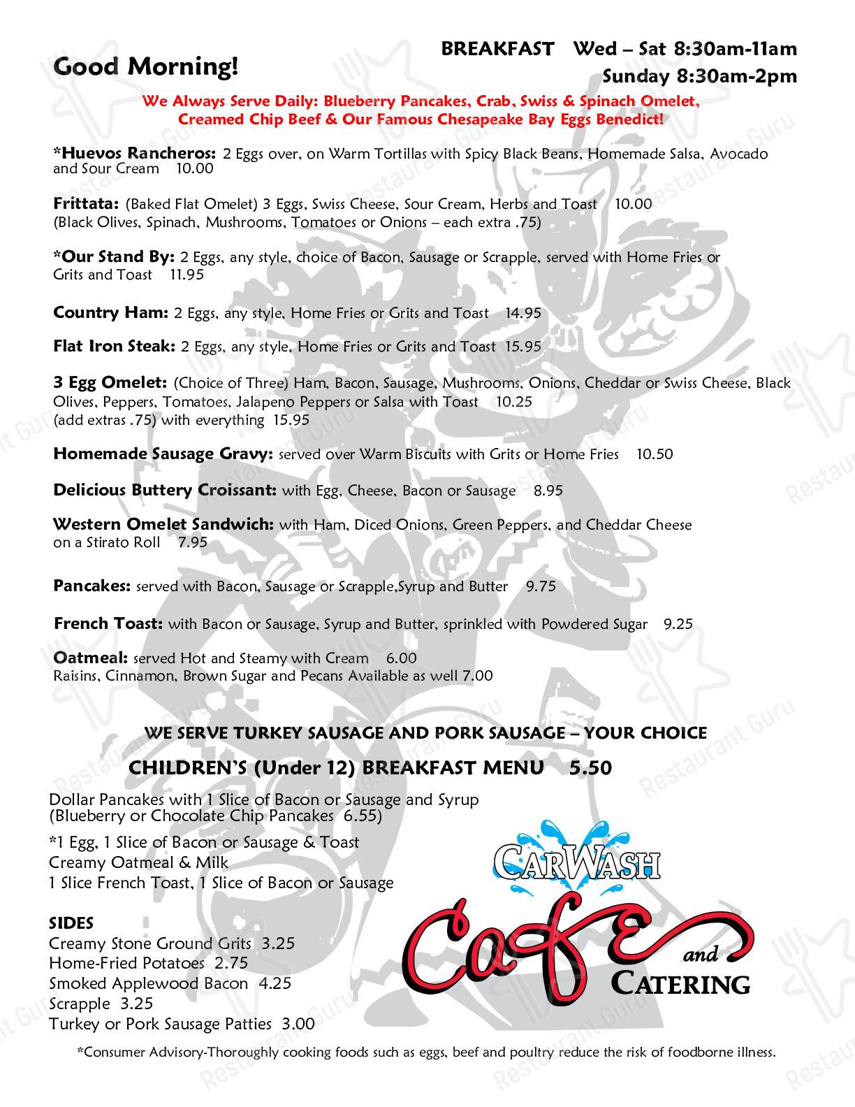 Menu at Car Wash Cafe & Catering, Kilmarnock