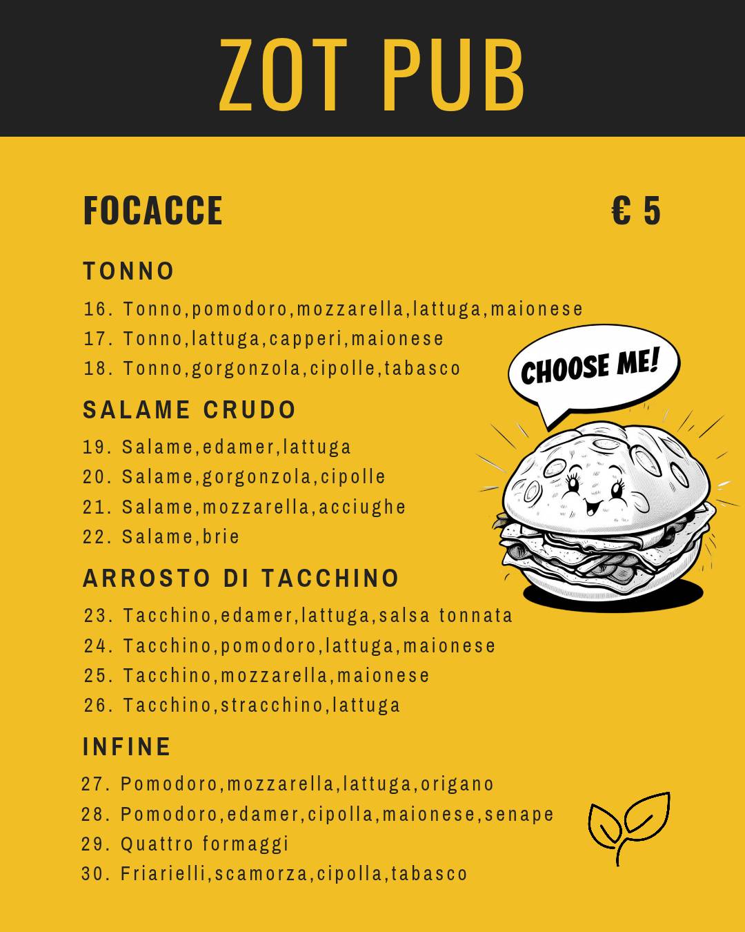 Menu di Zot! Pub Risto Bar 