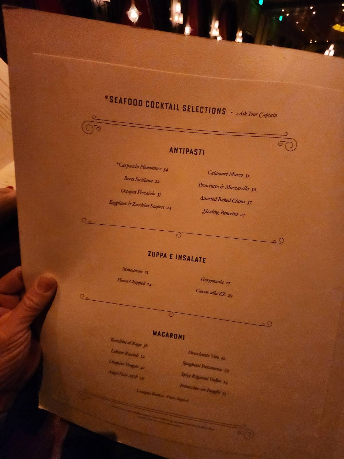 Menu at Carbone restaurant, Las Vegas, 3730 Las Vegas Fwy