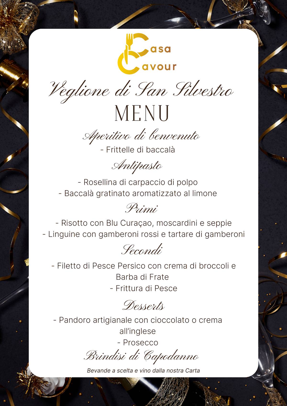 Menu di Casa Cavour 