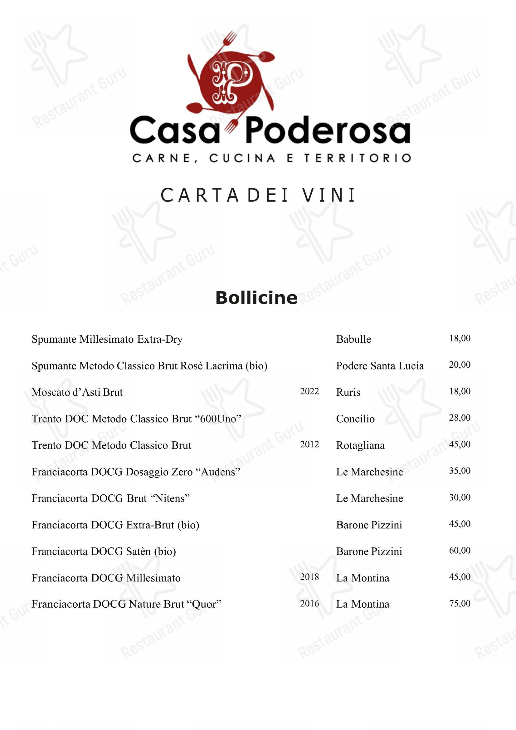 Menu pour Casa Poderosa dans Pesaro