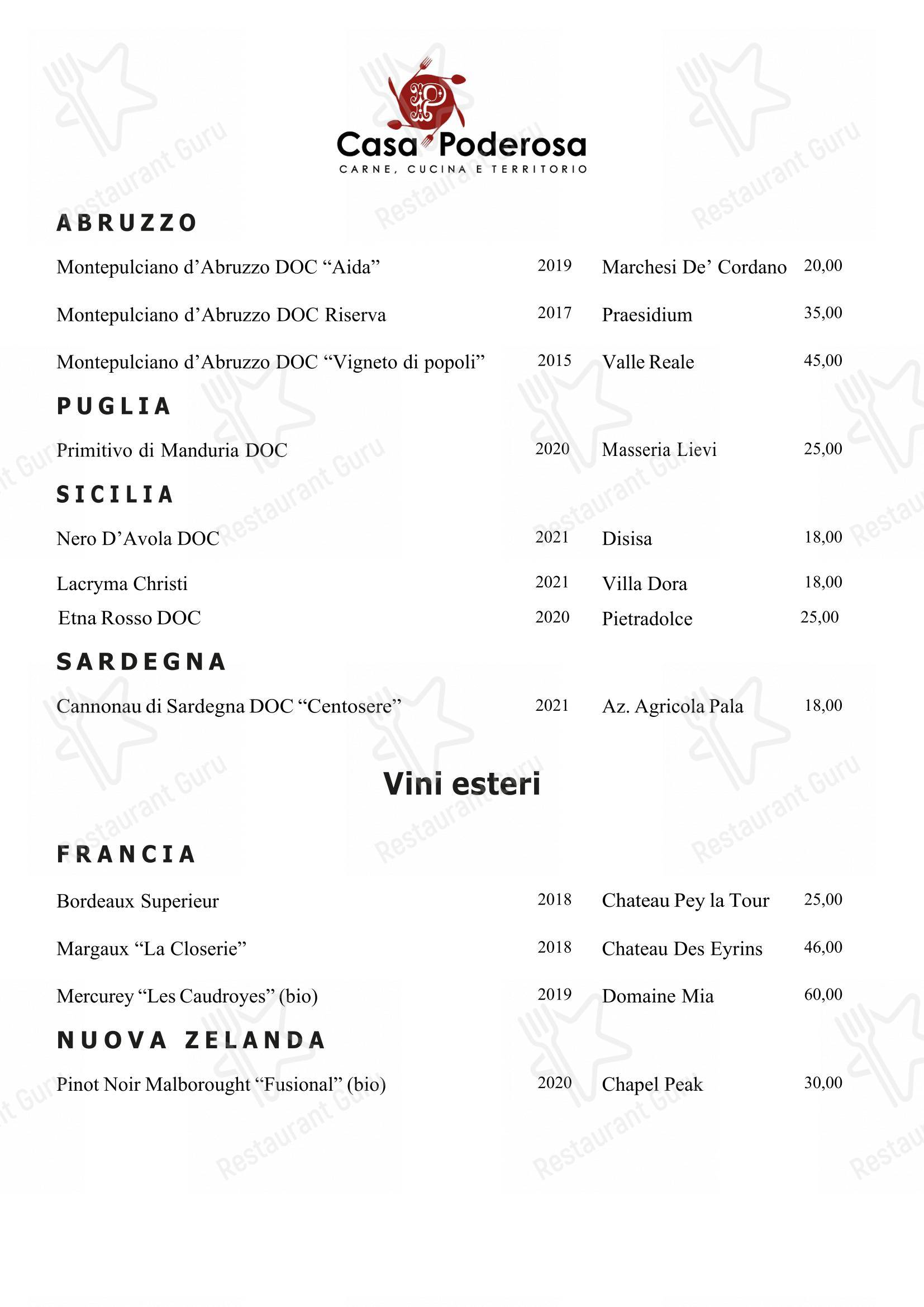 Casa Poderosa dans Pesaro - Menu