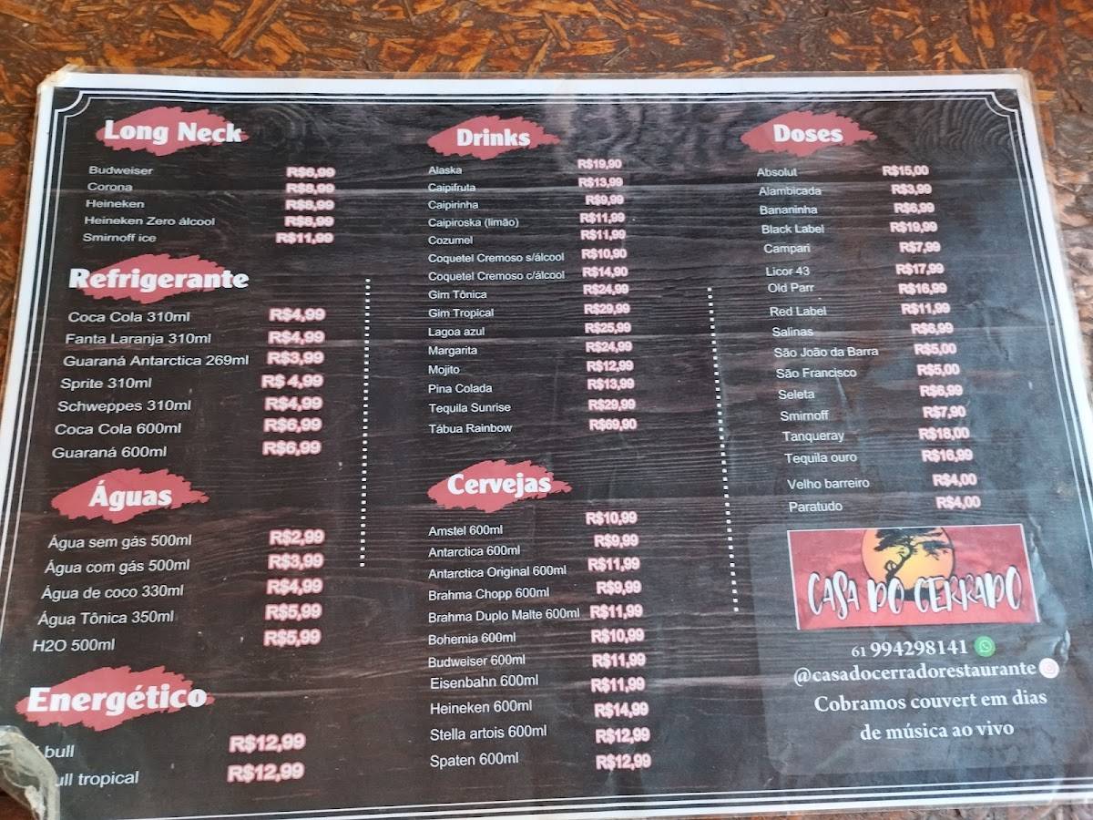 Casa do cerrado restaurante cardápio