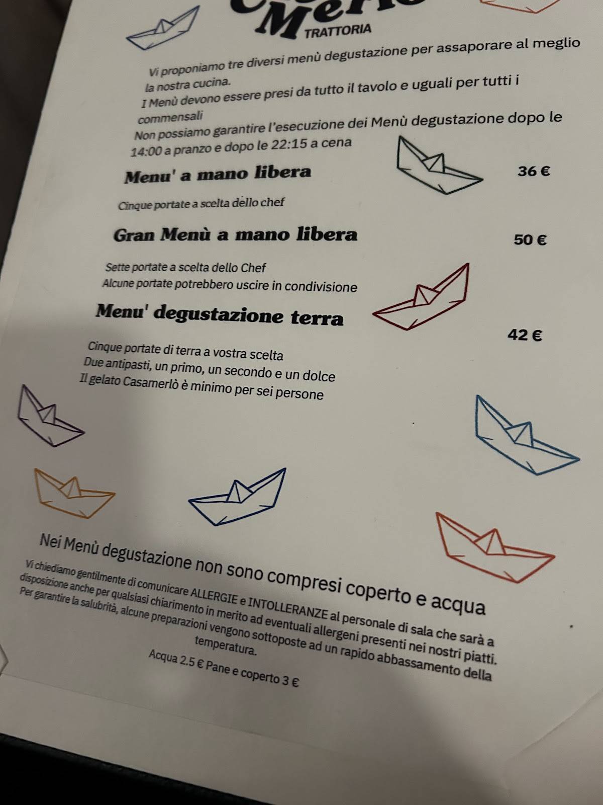 Menu di Trattoria Ristorante - Casamerlò 