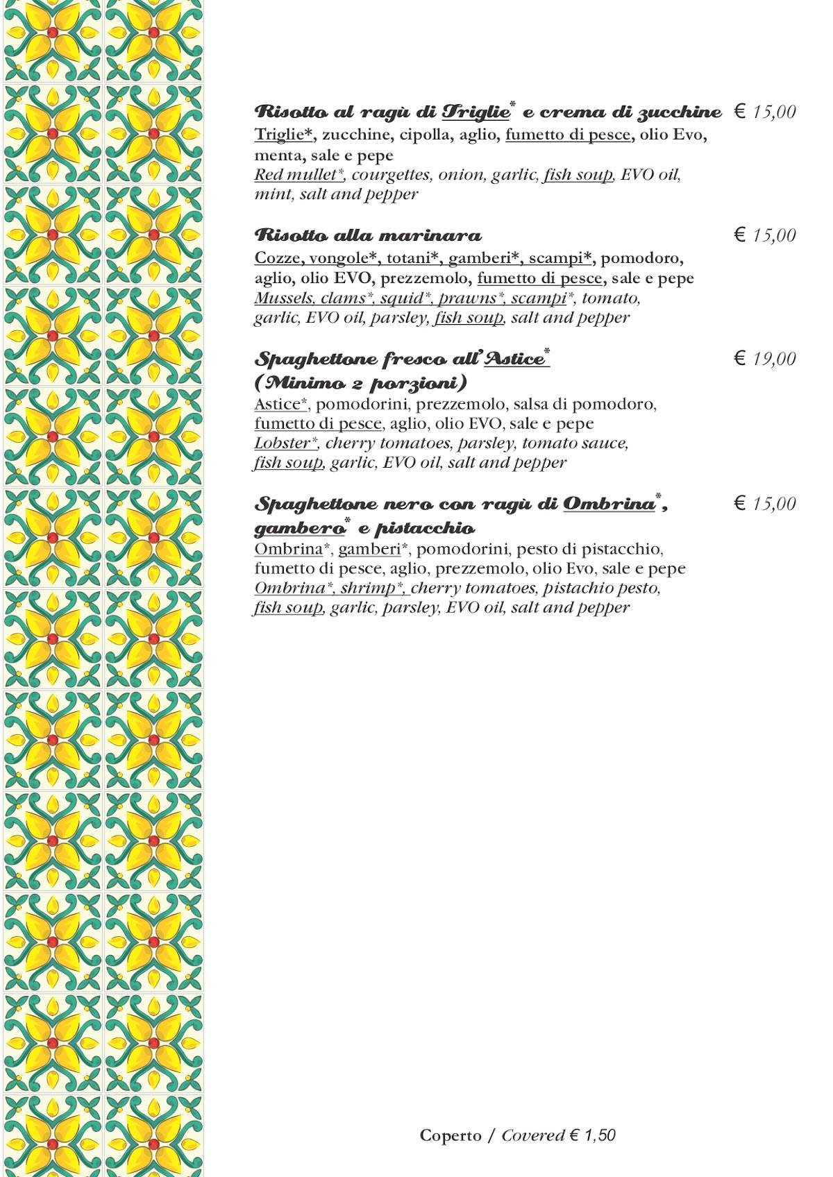 Menu di Rollo' Trattoria & Gastronomia Siciliana 