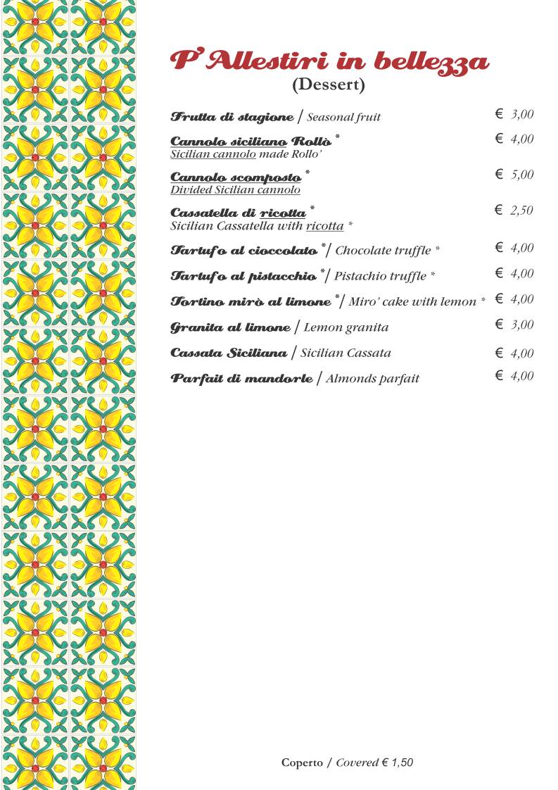 Menu di Rollo' Trattoria & Gastronomia Siciliana 