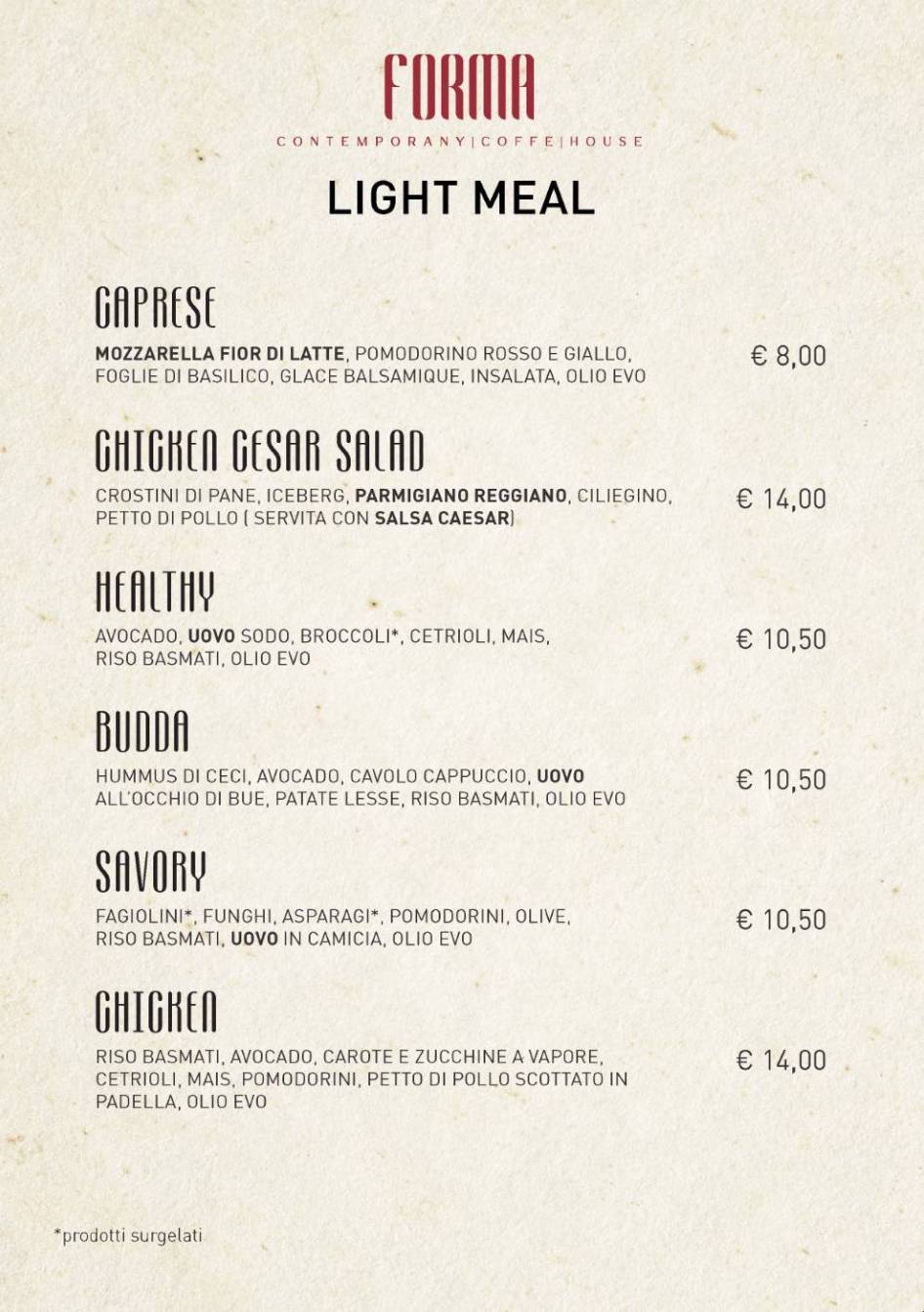 Menu di FORMA - Bakery, Pizzeria, Aperitivi 