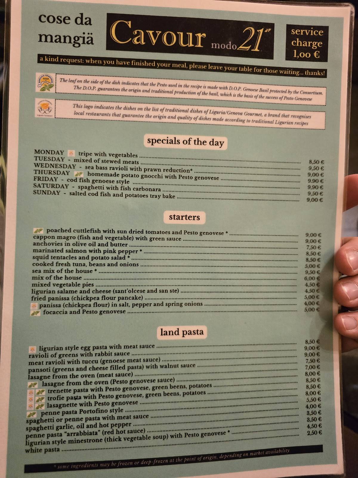 Menu di Cavour modo21 Trattoria Genovese 