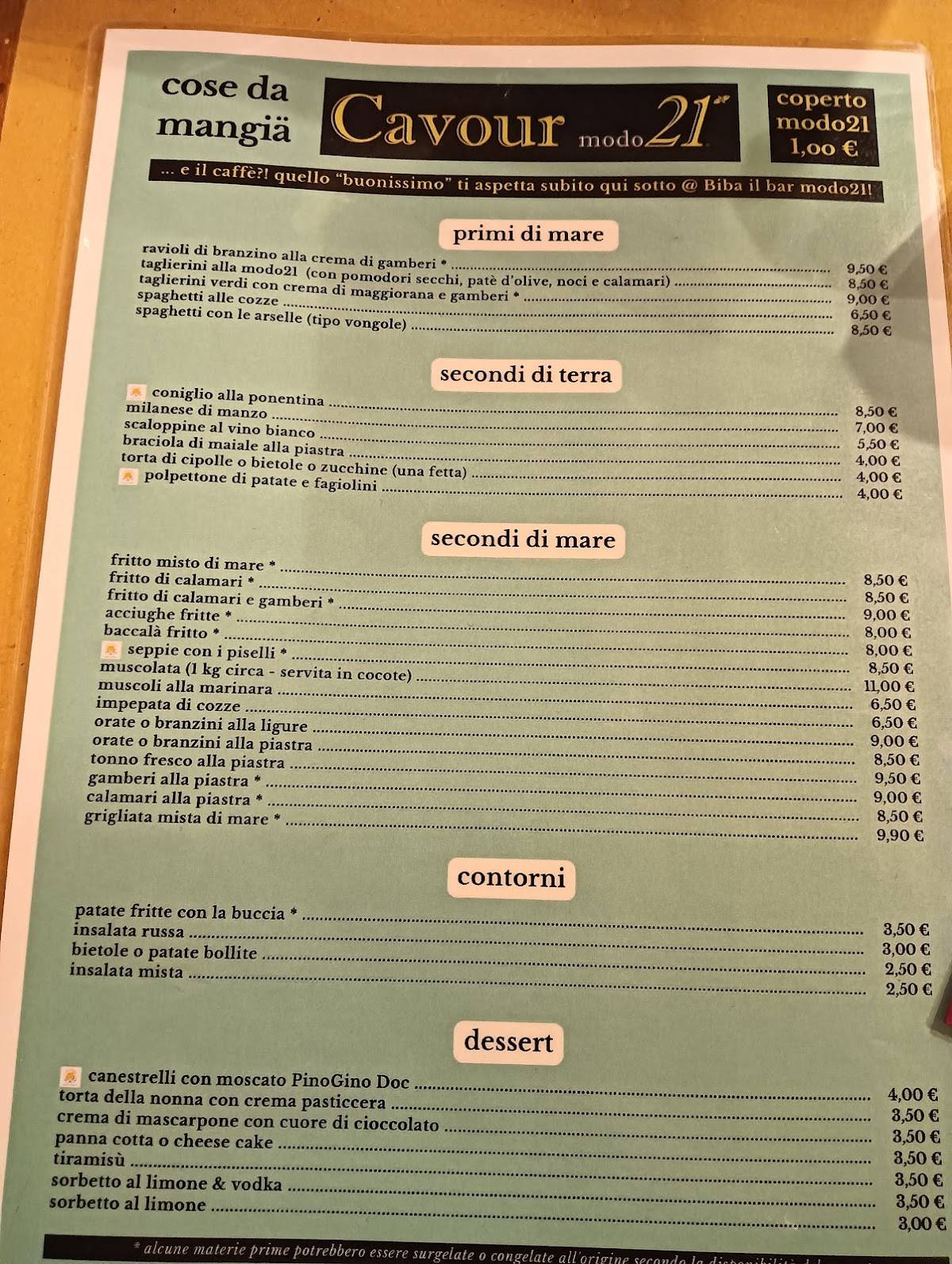 Menu di Cavour modo21 Trattoria Genovese 