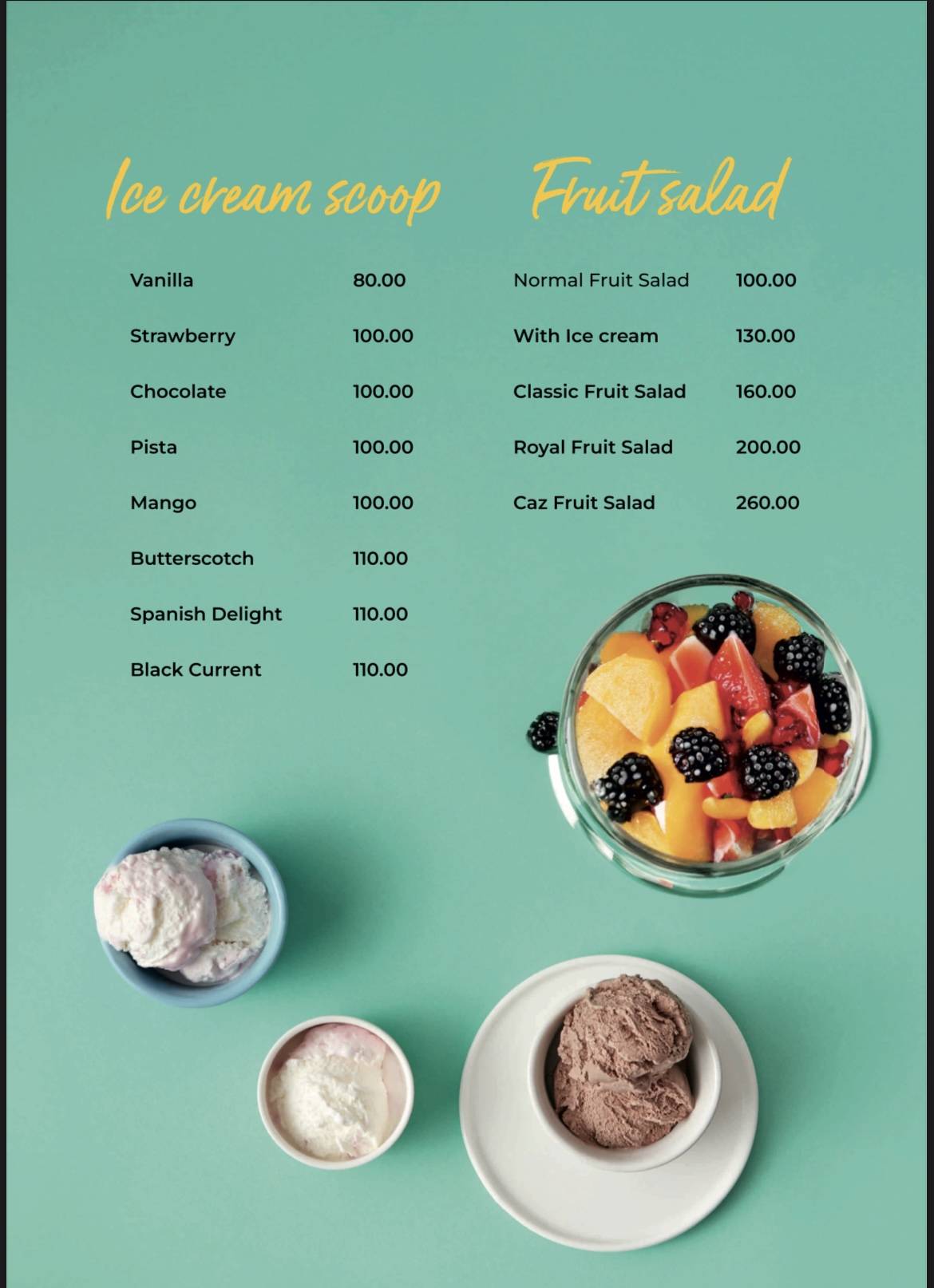 Caz Cafe menu