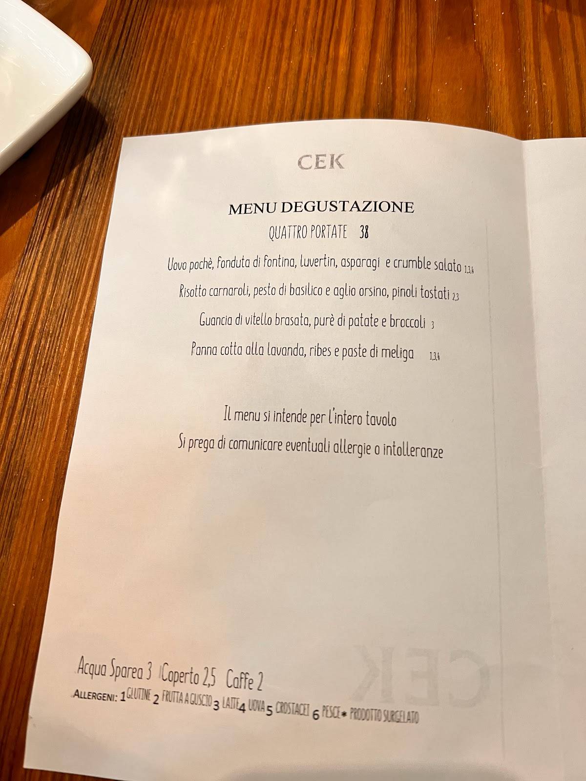 Menu di Ristorante CEK 