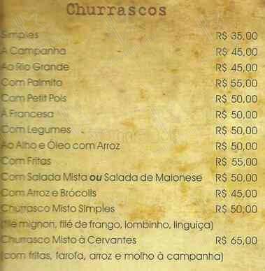 Restaurante Cervantes Barra cardápio