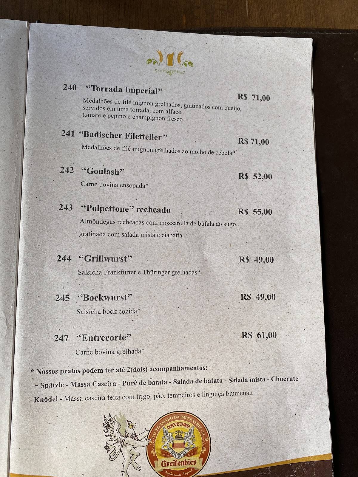 Cervejaria Badenia cardápio